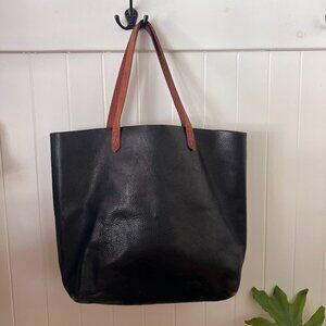Madewell Black Leather Tote Bag with Brown Leather Strap